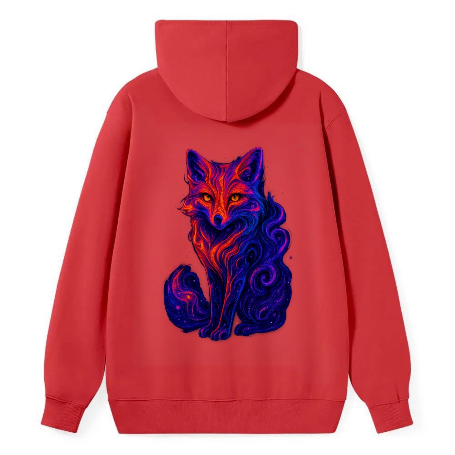 Clever fox with tail dissolving into cosmic nebula swirls, orange to - Classic Pullover Hoodie - Red
