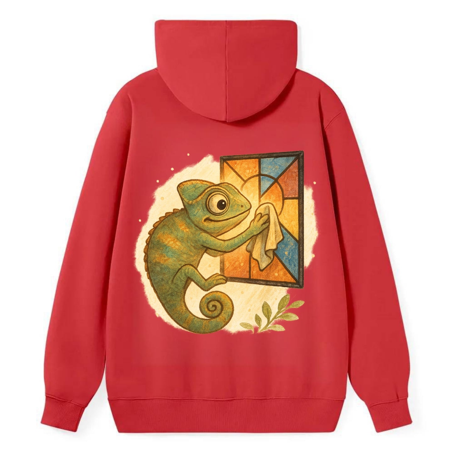 Chameleon blending into a stained-glass window it is polishing with - Classic Pullover Hoodie - Red