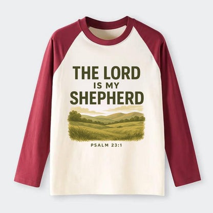 Psalm 23:1 Meadow - Raglan Long Sleeve T-Shirt - Red