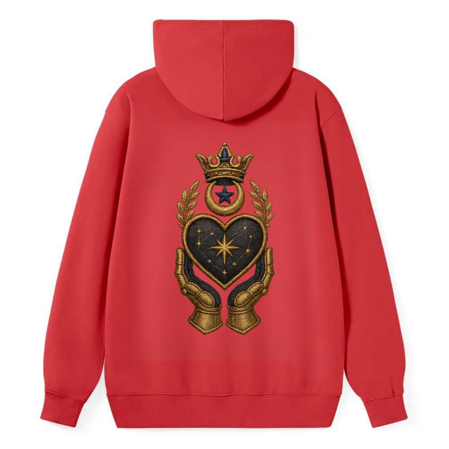Crowned heart with Art Deco sunburst crown and geometric filigree hands - Classic Pullover Hoodie - Red