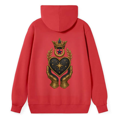 Crowned heart with Art Deco sunburst crown and geometric filigree hands - Classic Pullover Hoodie - Red