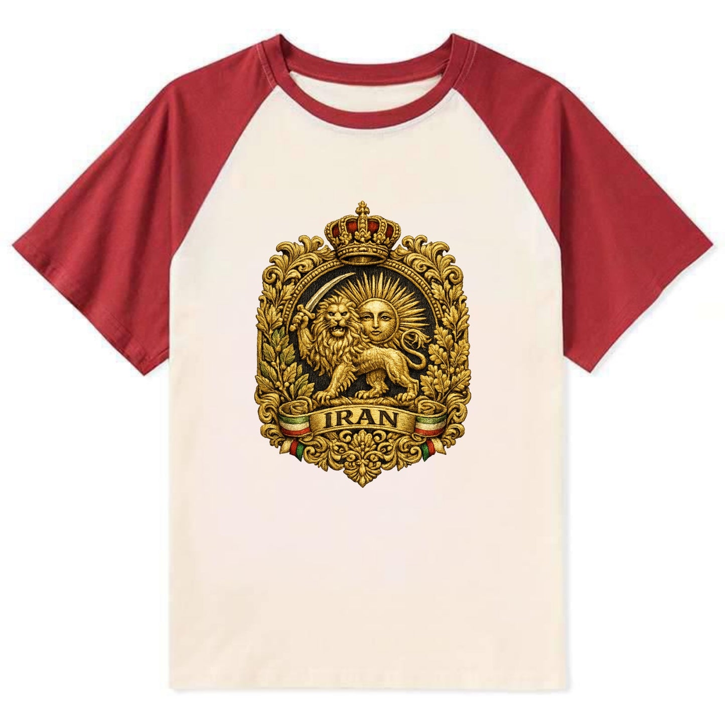 Iran Lion Sun Badge - Contrast Raglan T-shirt - Red