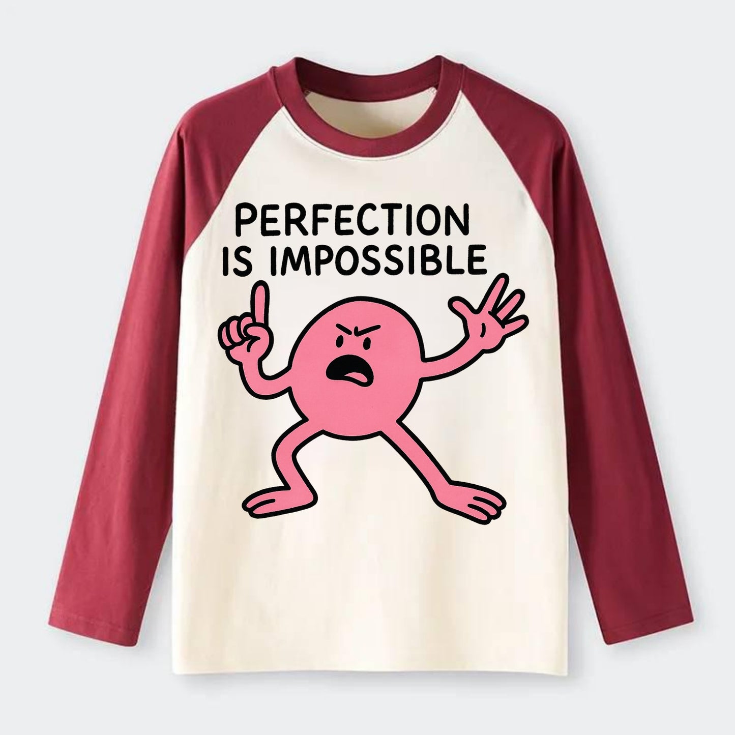 PERFECTION IS IMPOSSIBLE | Asymmetrical circle - Raglan Long Sleeve T-Shirt - Red