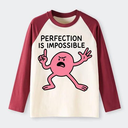 PERFECTION IS IMPOSSIBLE | Asymmetrical circle - Raglan Long Sleeve T-Shirt - Red
