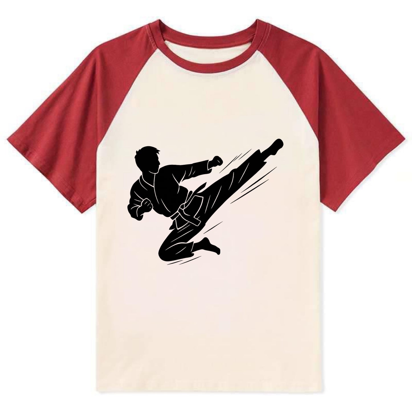 Korean taekwondo flying kick - Contrast Raglan T-shirt - Red