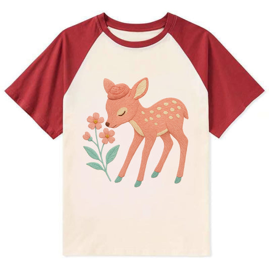 Coral Fawn - Contrast Raglan T-shirt - Red