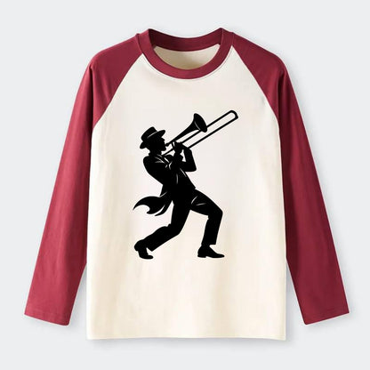 Trombone player jazz improvisation - Raglan Long Sleeve T-Shirt - Red