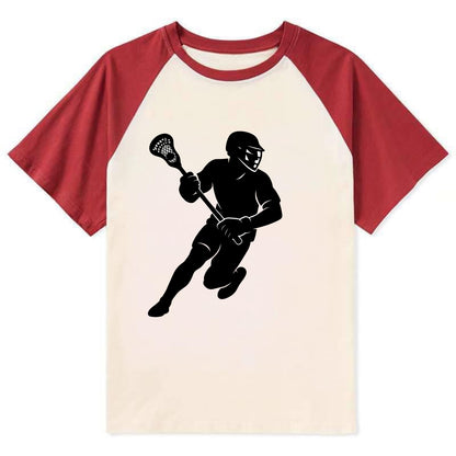 Lacrosse player cradling stick - Contrast Raglan T-shirt - Red