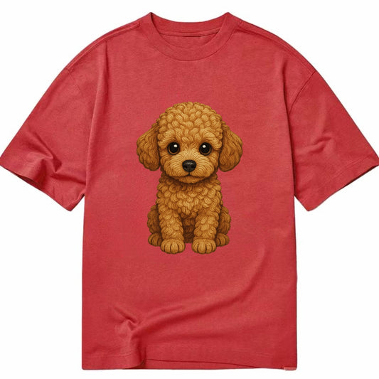 Baby Poodle Puppy - curly fluffy coat, intelligent eyes, elegant snout, - Classic T-shirt - Red