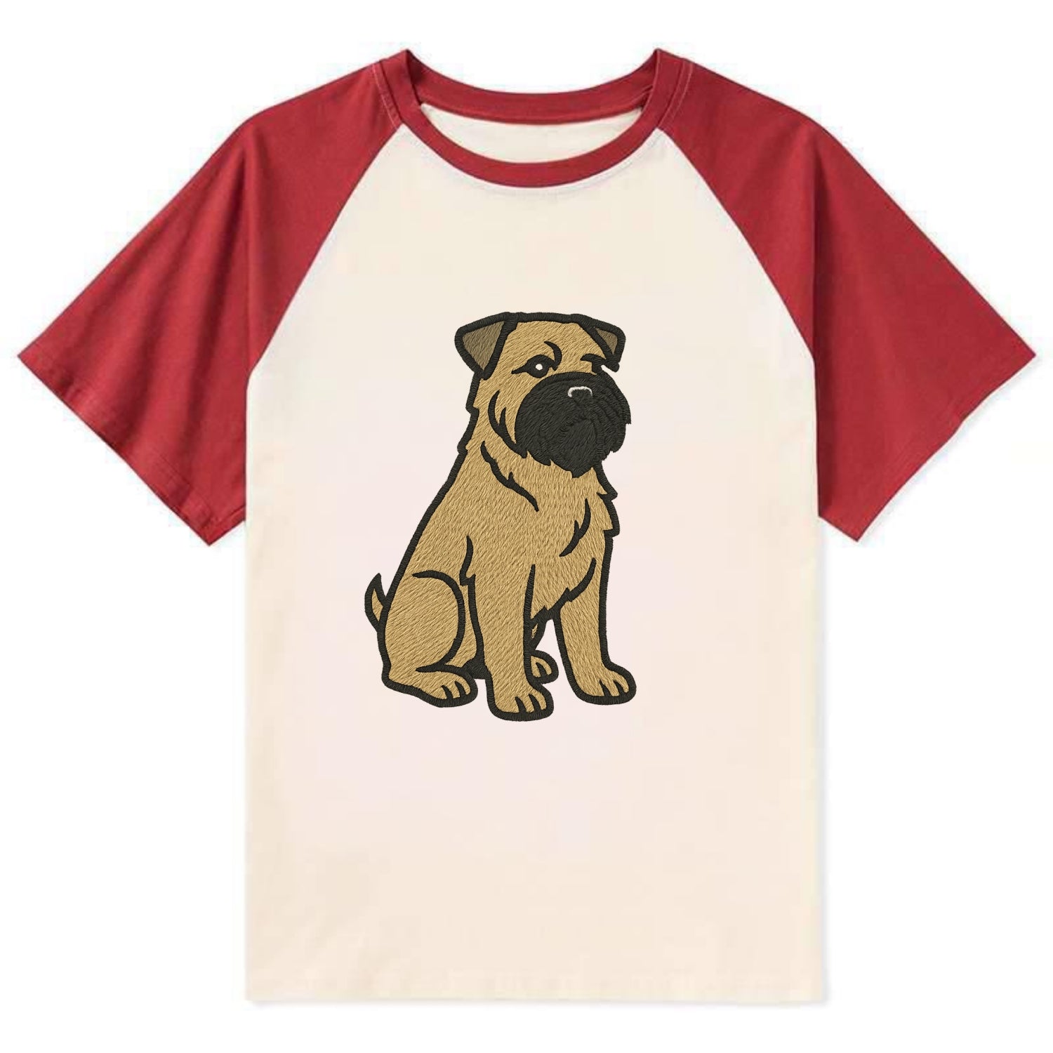 Bouvier des Flandres - Fawn rough coat embroidered design - Contrast Raglan T-shirt - Red