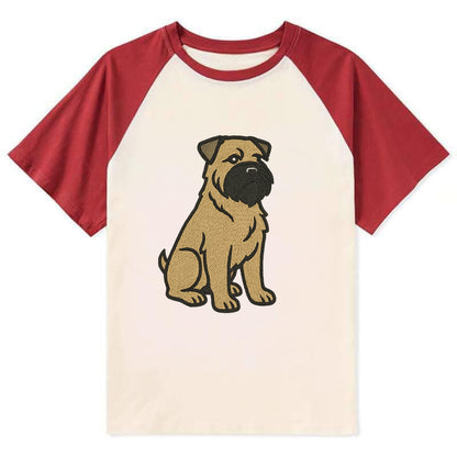 Bouvier des Flandres - Fawn rough coat embroidered design - Contrast Raglan T-shirt - Red