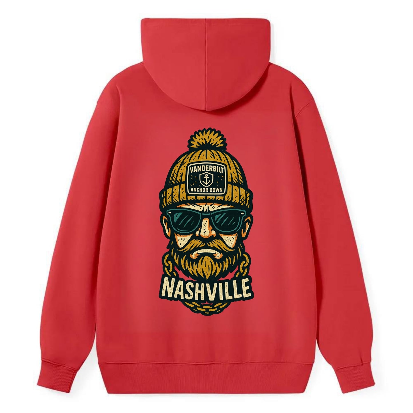 Nashville Commodore wearing Vanderbilt beanie with anchor patch - Classic Pullover Hoodie - Red