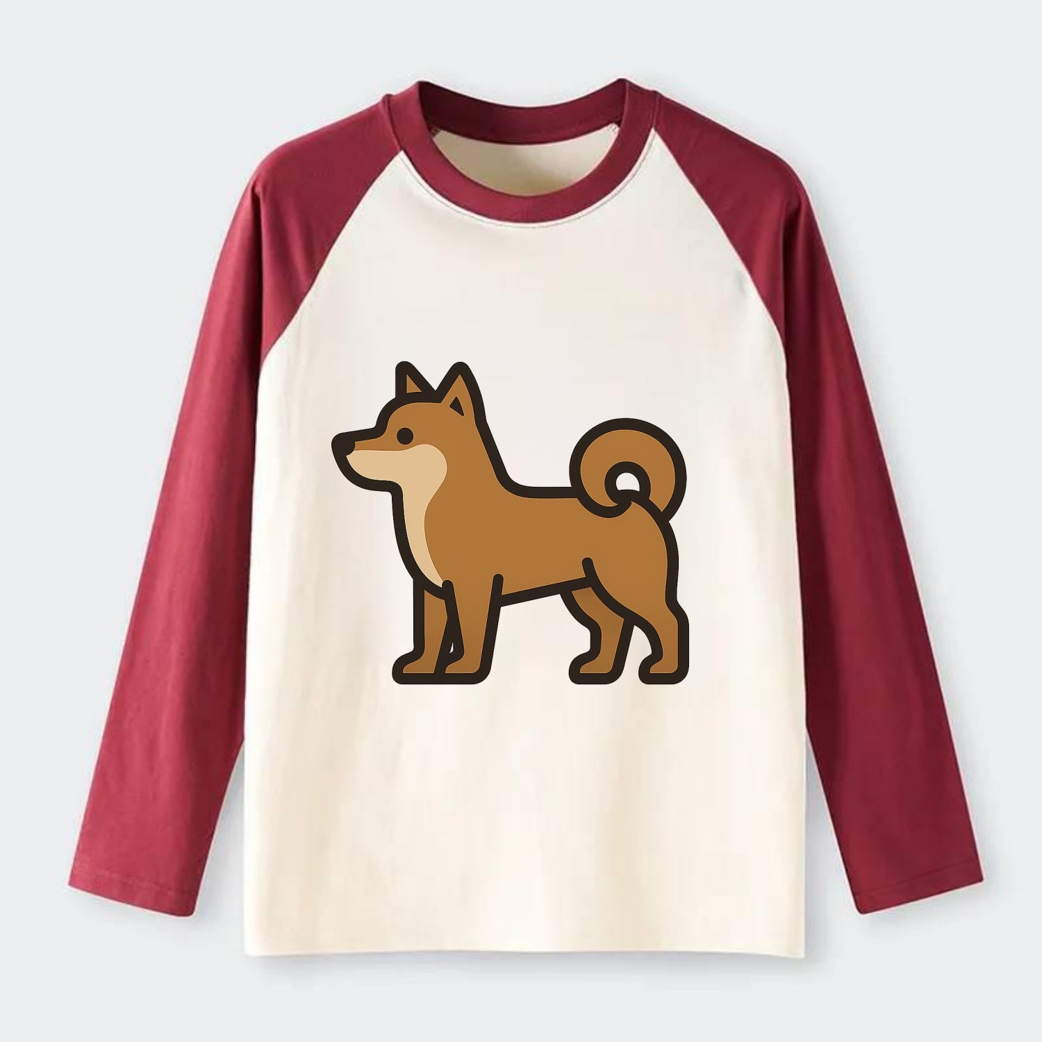 Shiba Inu - Red sesame flat side profile - Raglan Long Sleeve T-Shirt - Red