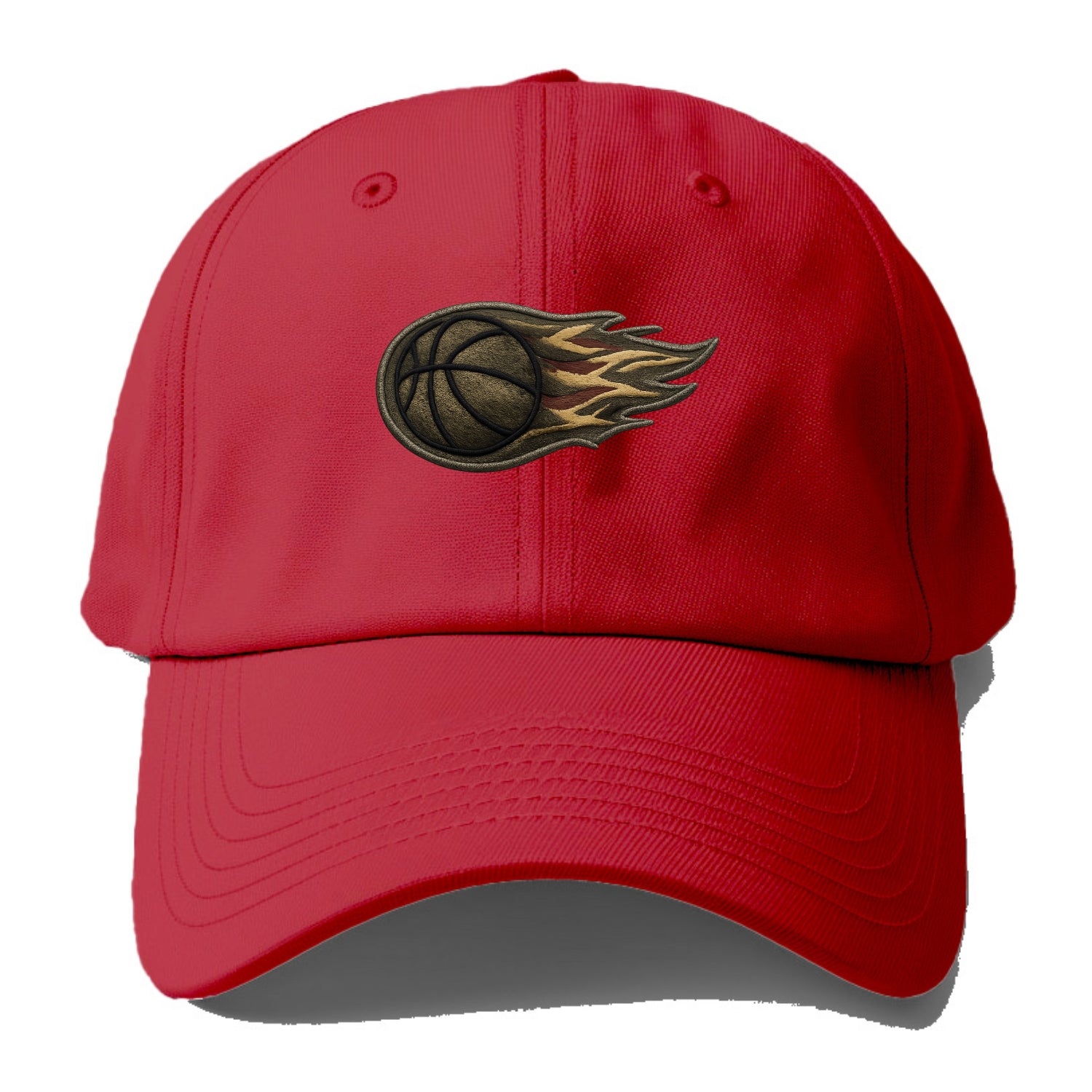 Embroidered patch design - BASKETBALL FLAMING BALL - basketball with flames in - Baseball Cap - Red
