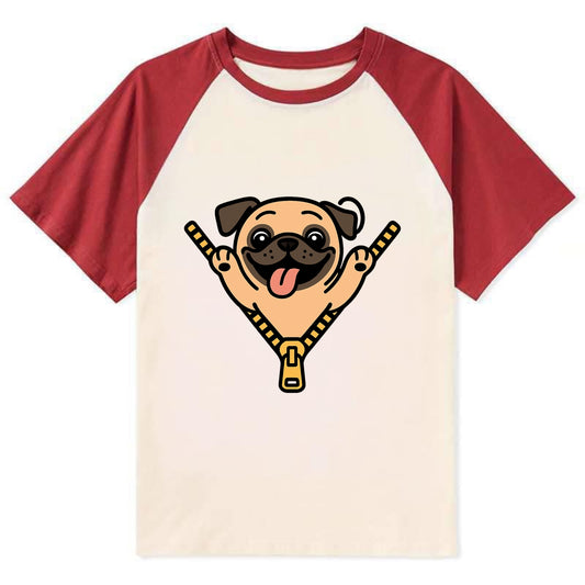 Pug - Contrast Raglan T-shirt - Red