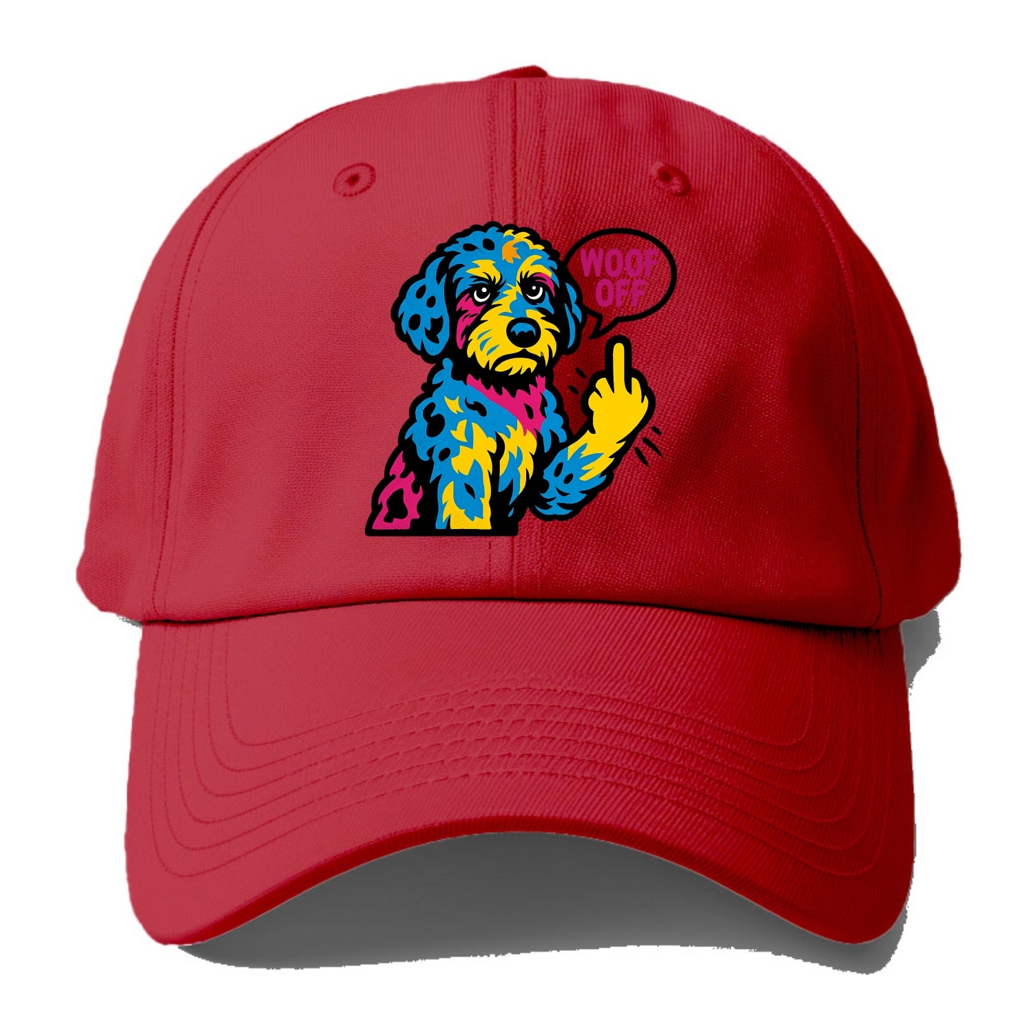 Aussiedoodle with merle patches and curly coat, playful smart paw raised - Baseball Cap - Red