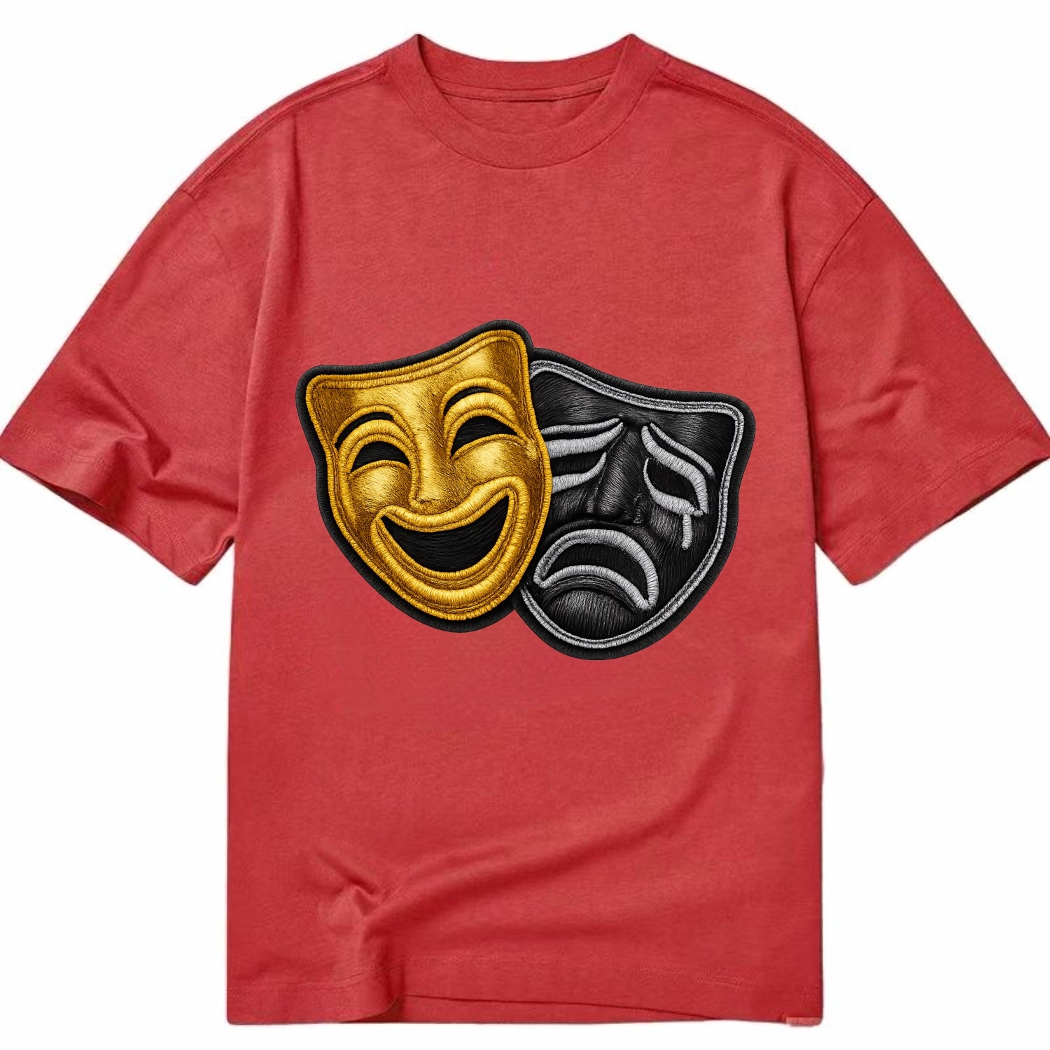 BROADWAY MASKS - comedy tragedy masks in gold and black , theater - Classic T-shirt - Red