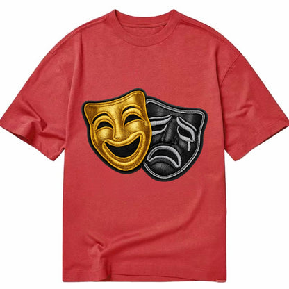 BROADWAY MASKS - comedy tragedy masks in gold and black , theater - Classic T-shirt - Red
