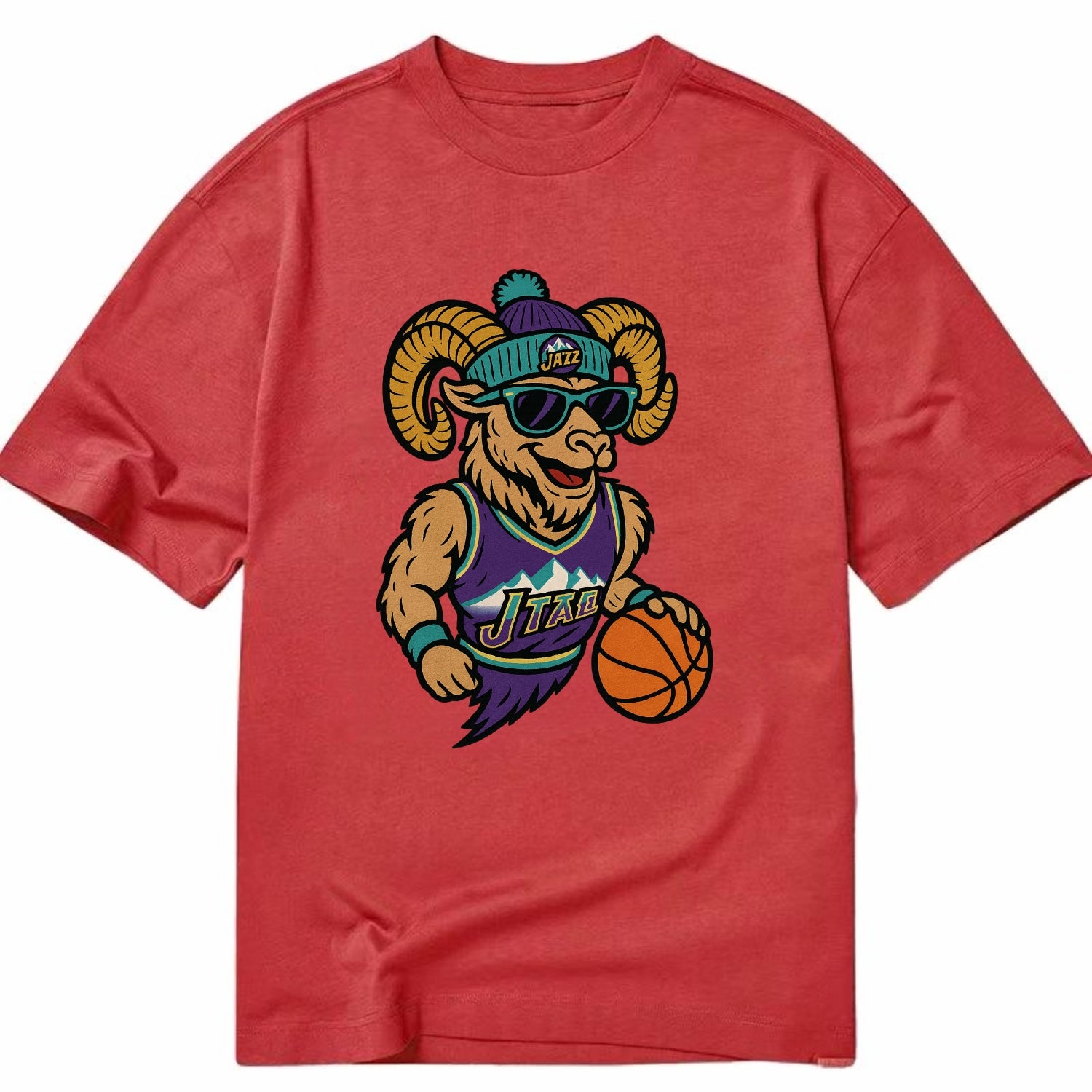 Utah Bighorn wearing Jazz beanie with mountain melody patch and wayfarer - Classic T-shirt - Red