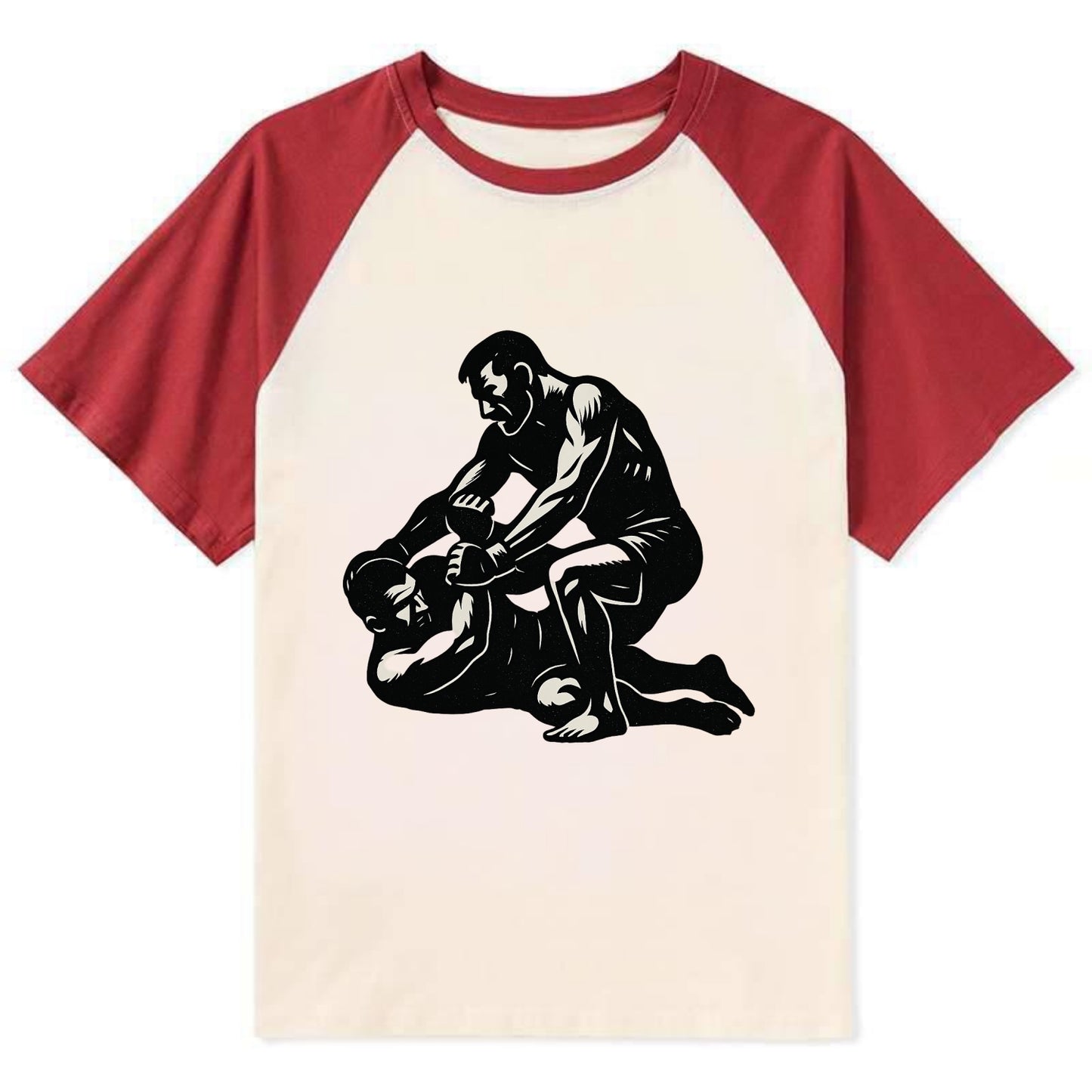 MMA fighter in ground submission hold - Contrast Raglan T-shirt - Red