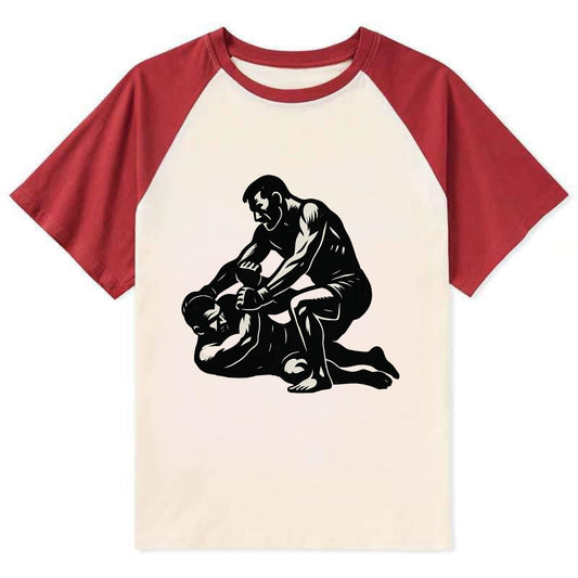 MMA fighter in ground submission hold - Contrast Raglan T-shirt - Red