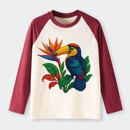 Toucan Paradise - Raglan Long Sleeve T-Shirt - Red