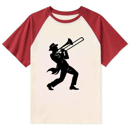 Trombone player jazz improvisation - Contrast Raglan T-shirt - Red