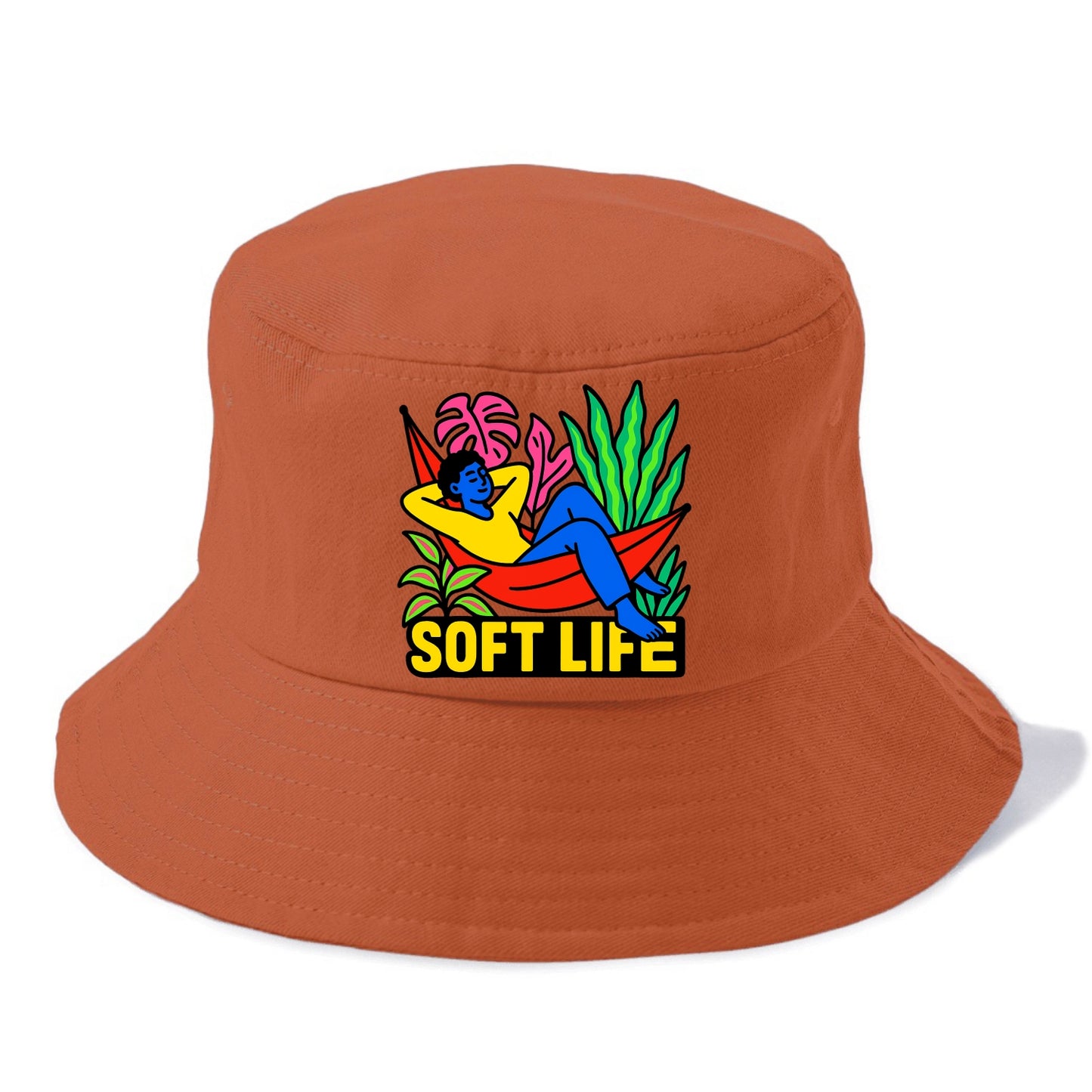 Person relaxing in hammock with plants - "soft life" aesthetic, peaceful living goals - Bucket Hat - Red