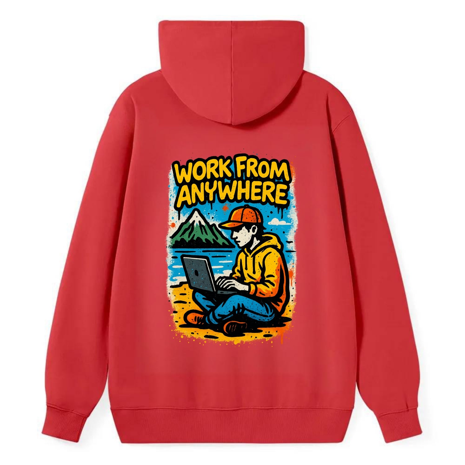 Digital nomad with laptop on beach/mountain - work from anywhere - Classic Pullover Hoodie - Red