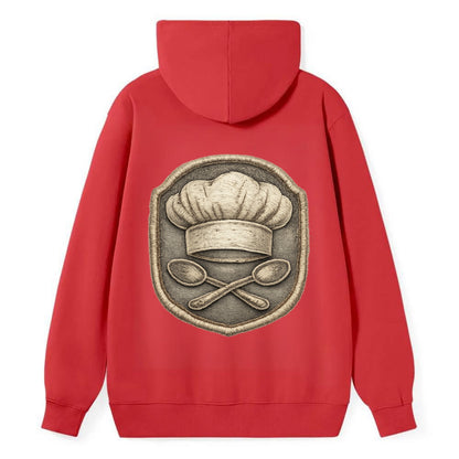 COOKING CHEF HAT - toque blanche with crossed spoons in white and silver - Classic Pullover Hoodie - Red