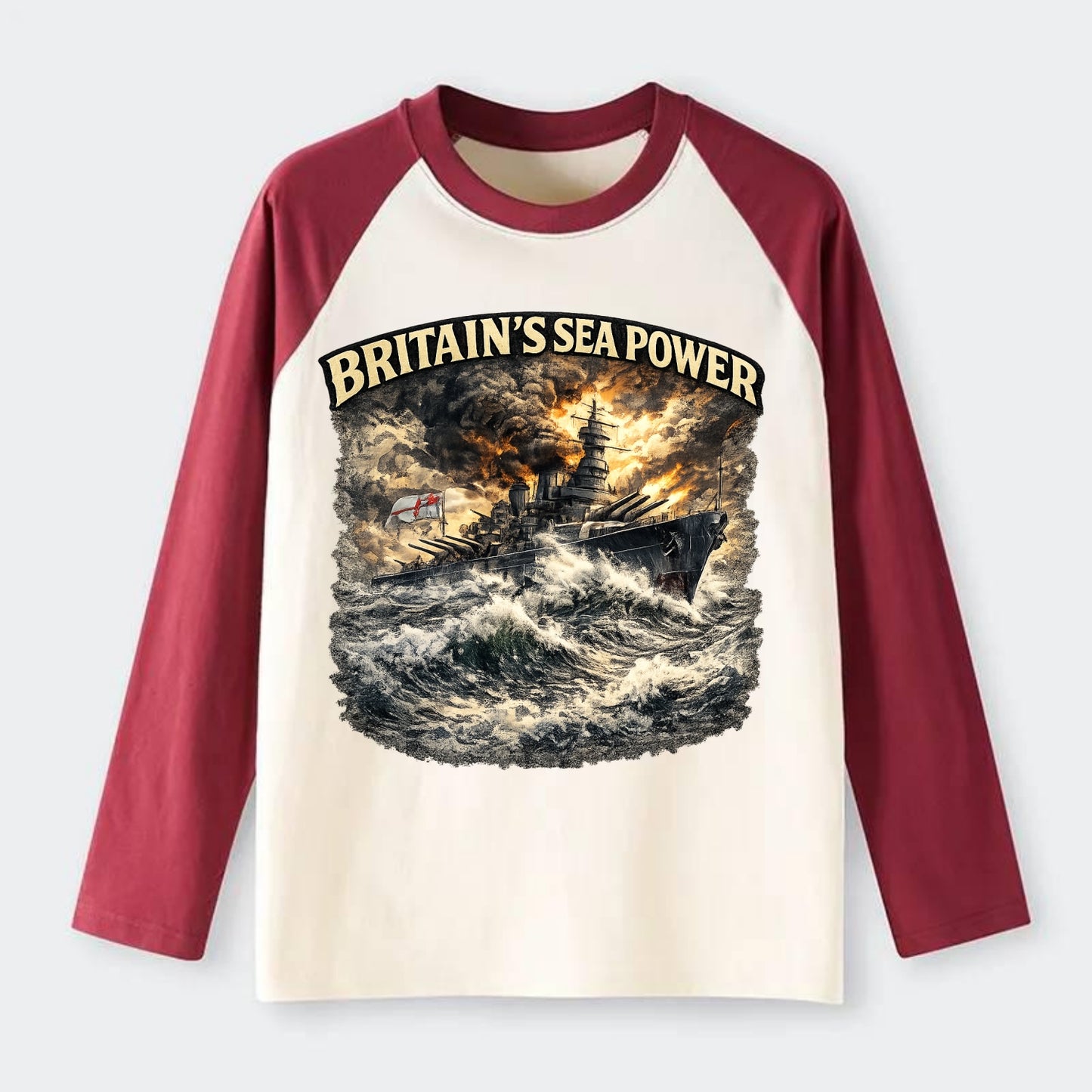 Britain's Sea Power - Raglan Long Sleeve T-Shirt - Red