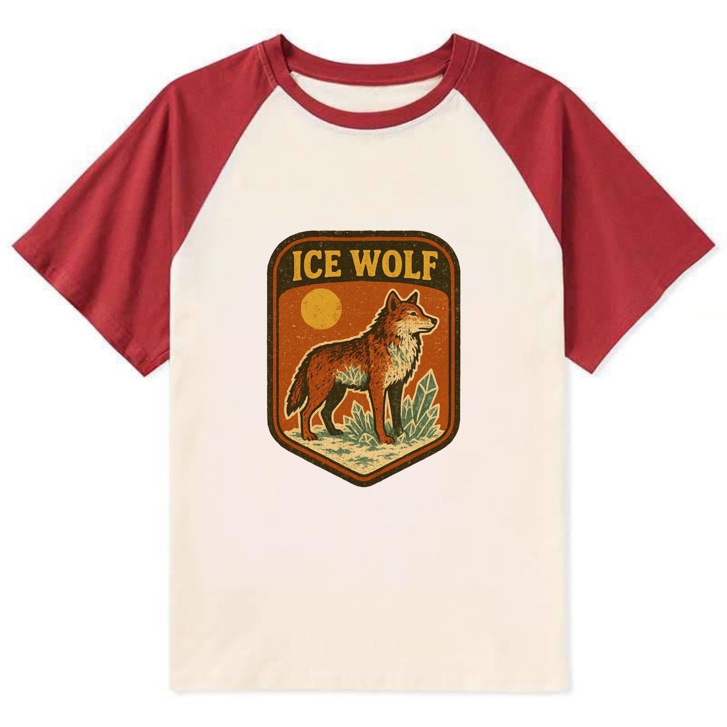 Ice Wolf Crystal  - Contrast Raglan T-shirt - Red