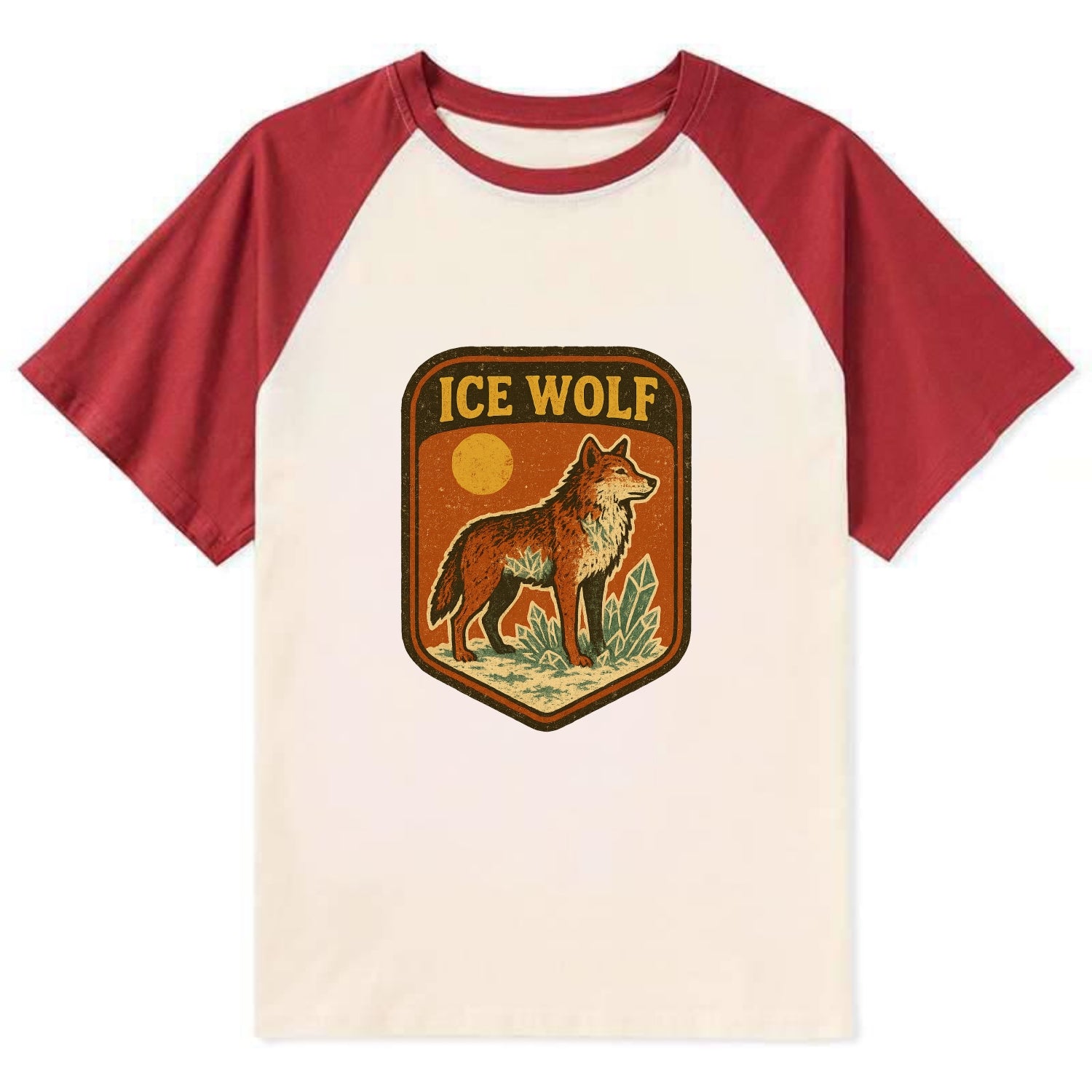 Ice Wolf Crystal  - Contrast Raglan T-shirt - Red
