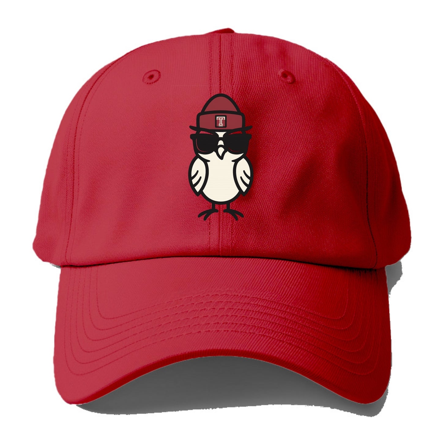 Philadelphia Owl wearing Temple beanie with T patch - Baseball Cap - Red