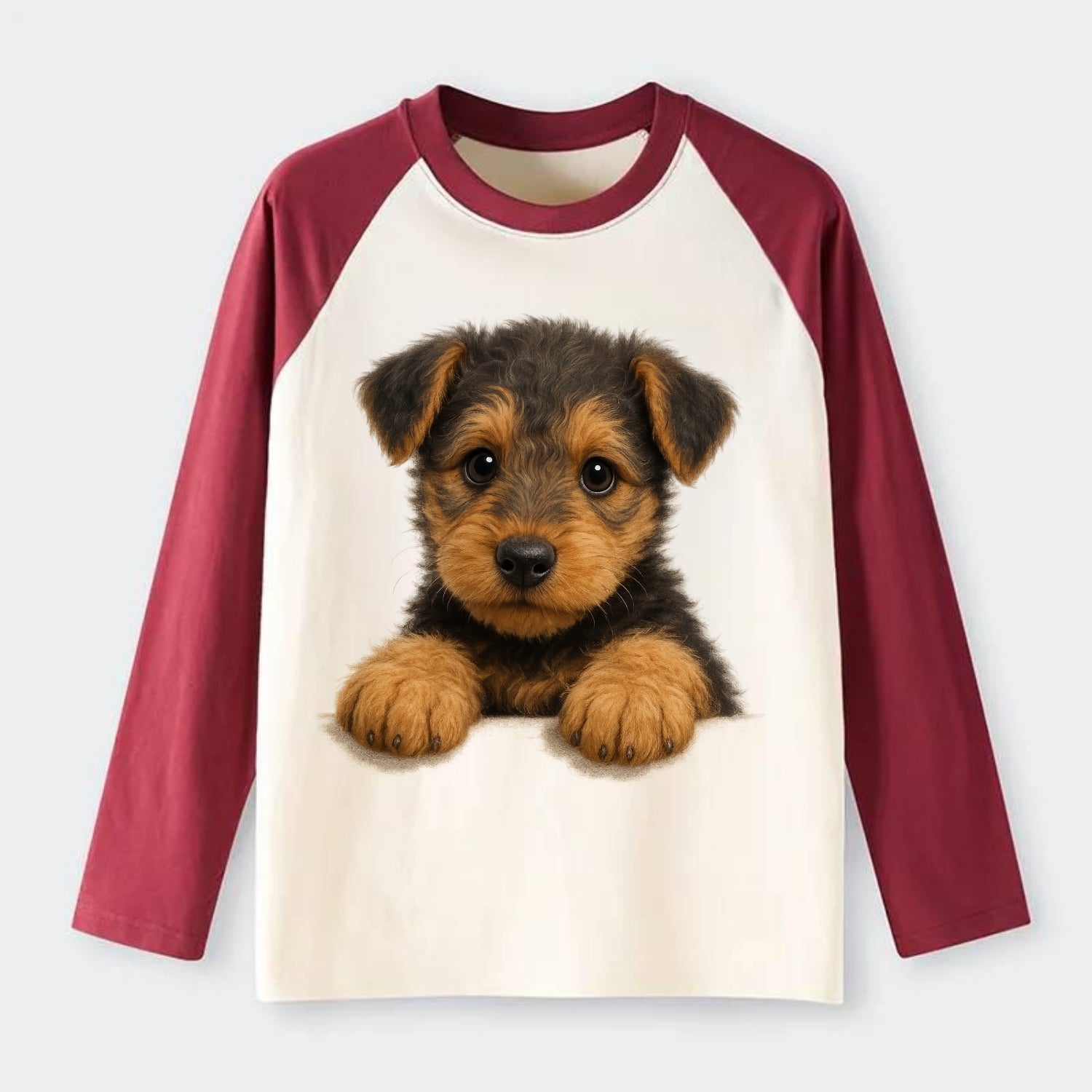 Airedale Terrier  - Raglan Long Sleeve T-Shirt - Red