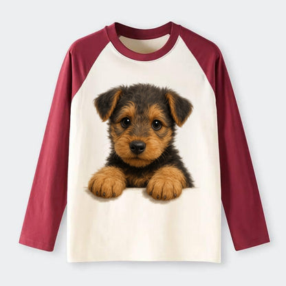 Airedale Terrier  - Raglan Long Sleeve T-Shirt - Red