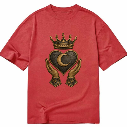 Moonlit crescent crown cradling a hematite heart with stargazer hands cupped - Classic T-shirt