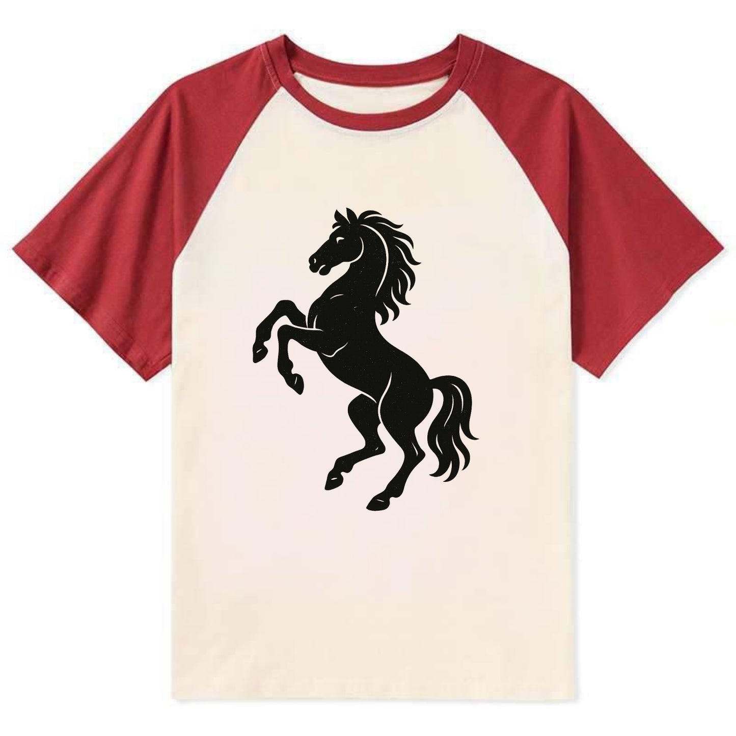 Stallion rearing on hind legs - Contrast Raglan T-shirt - Red