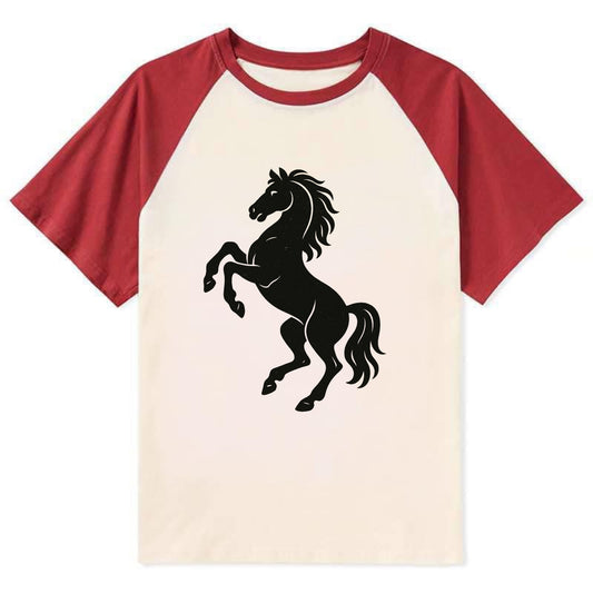 Stallion rearing on hind legs - Contrast Raglan T-shirt - Red