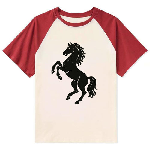 Stallion rearing on hind legs - Contrast Raglan T-shirt