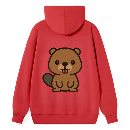 Baby Beaver - brown fur, paddle tail, buck teeth, friendly eyes, - Classic Pullover Hoodie - Red