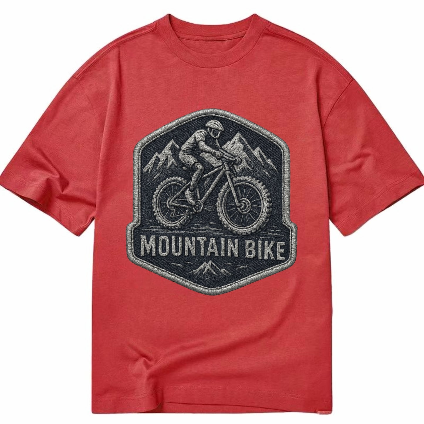 Mountain bike with rugged tires - cyclist badge - Classic T-shirt - Red