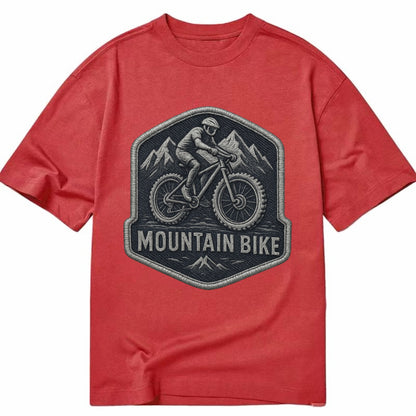 Mountain bike with rugged tires - cyclist badge - Classic T-shirt - Red