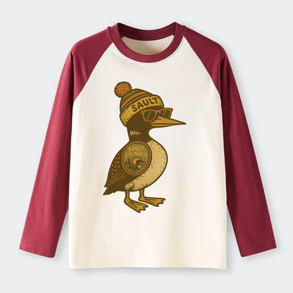 Sault Ste Marie Loon wearing Sault beani - Raglan Long Sleeve T-Shirt - Red