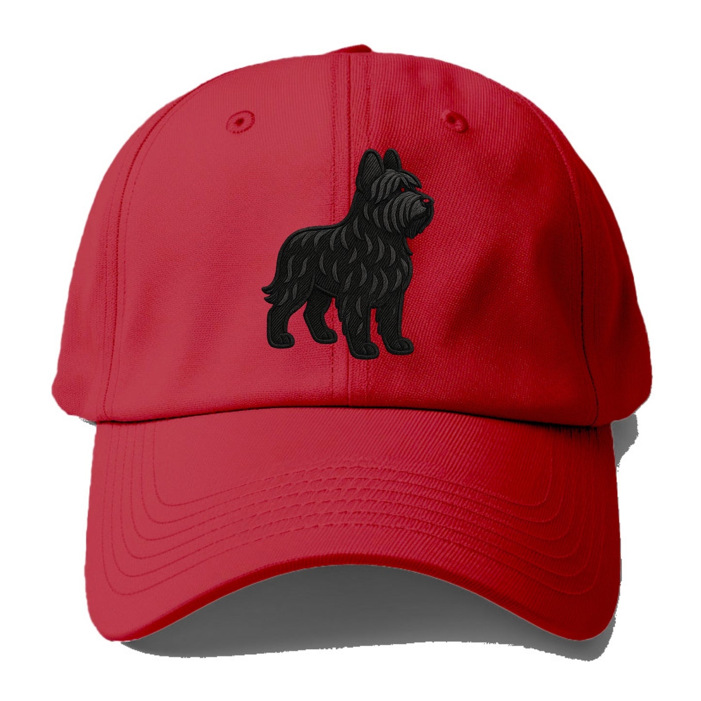 Briard - Black wavy coat embroidered herding pose - Baseball Cap - Red