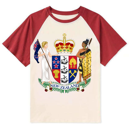 Coat Of Arms Of New Zealand - Contrast Raglan T-shirt - Red