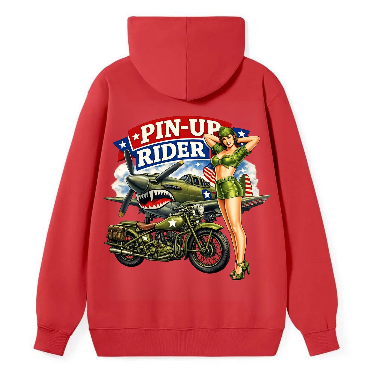 Wwii Pin Up Rider - Classic Pullover Hoodie - Red