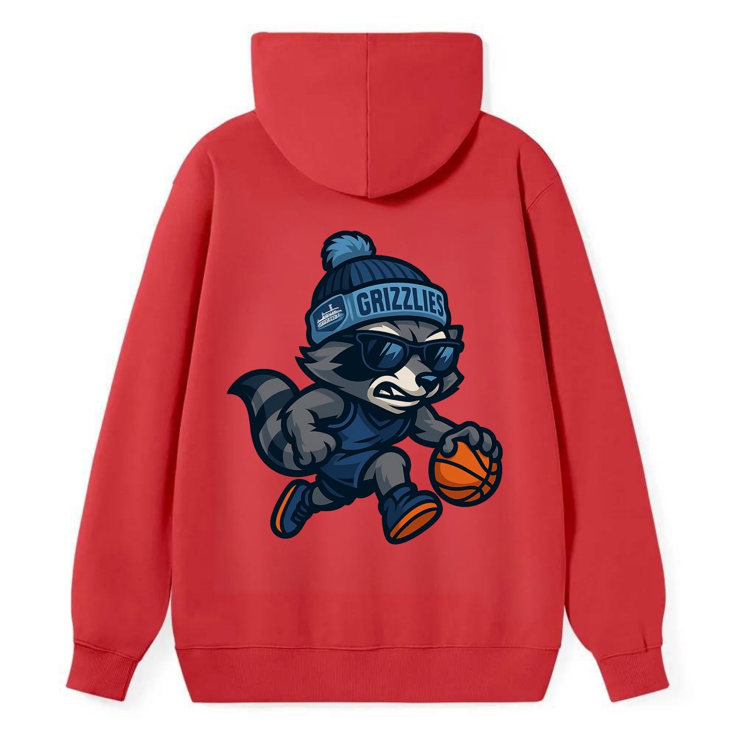 Memphis Raccoon wearing Grizzlies beanie with riverboat patch and - Classic Pullover Hoodie - Red