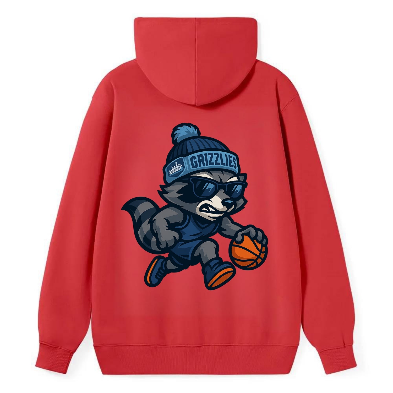 Memphis Raccoon wearing Grizzlies beanie with riverboat patch and - Classic Pullover Hoodie - Red