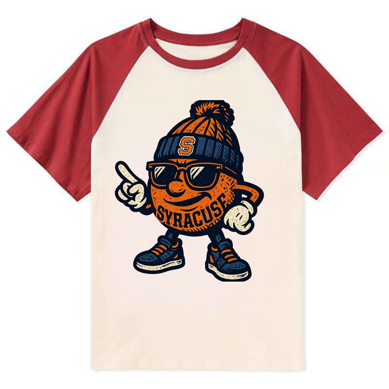 Syracuse Orange wearing Syracuse beanie with S patch - Contrast Raglan T-shirt - Red